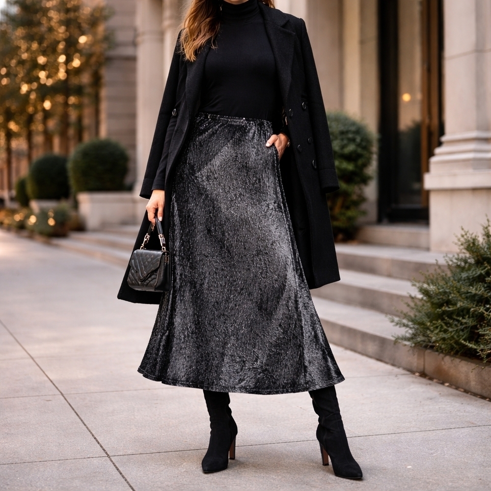 Bryn Walker Maltinto Velvet A-Line Skirt Black S NWT